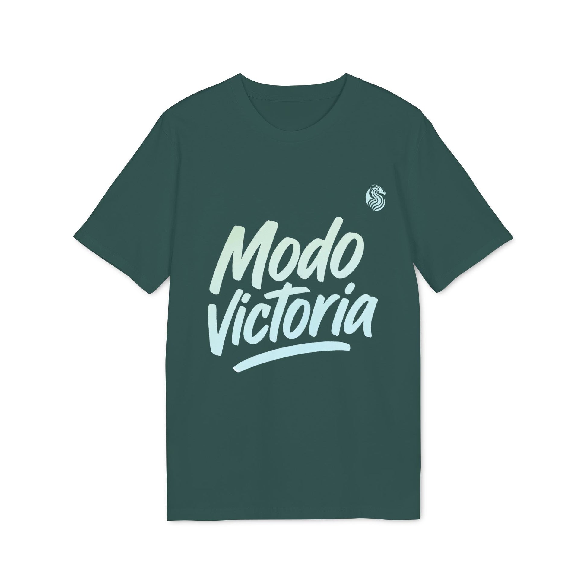 Alt Tag: Modo Victoria Teenager Drix Premium Unisex T-Shirt verde con estampado Modo Victoria en el pecho