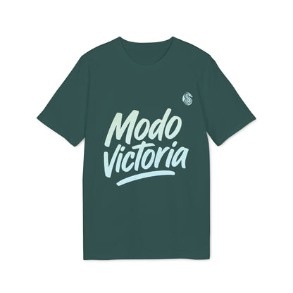 Alt Tag: Modo Victoria Teenager Drix Premium Unisex T-Shirt verde con estampado Modo Victoria en el pecho