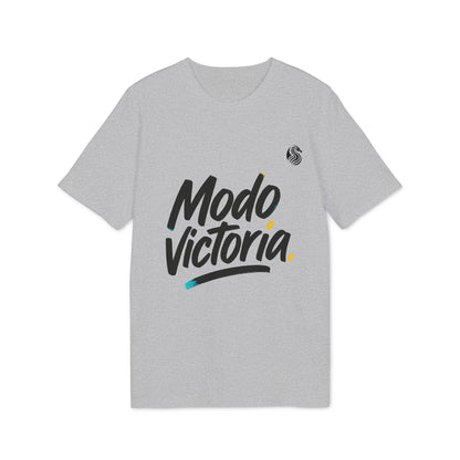 Modo Victoria Teenager Drix Premium Unisex T-Shirt gris con estampado “Modo Victoria” en negro, vista frontal