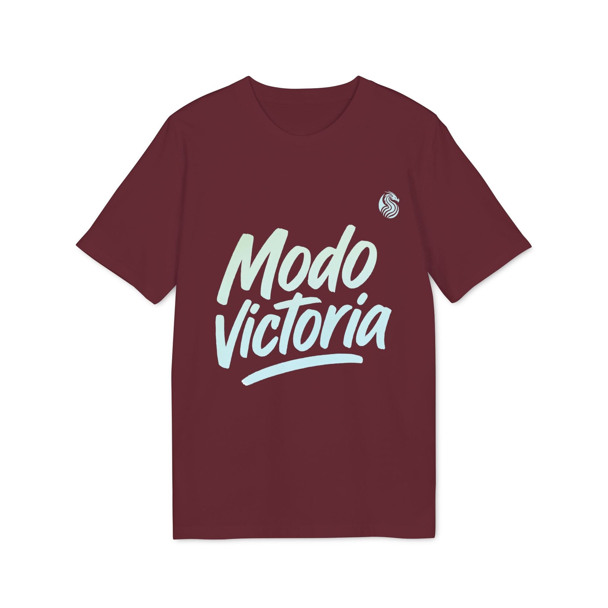 Modo Victoria Teenager Drix Premium Unisex T-Shirt color burdeos con logo Modo Victoria en blanco, vista frontal