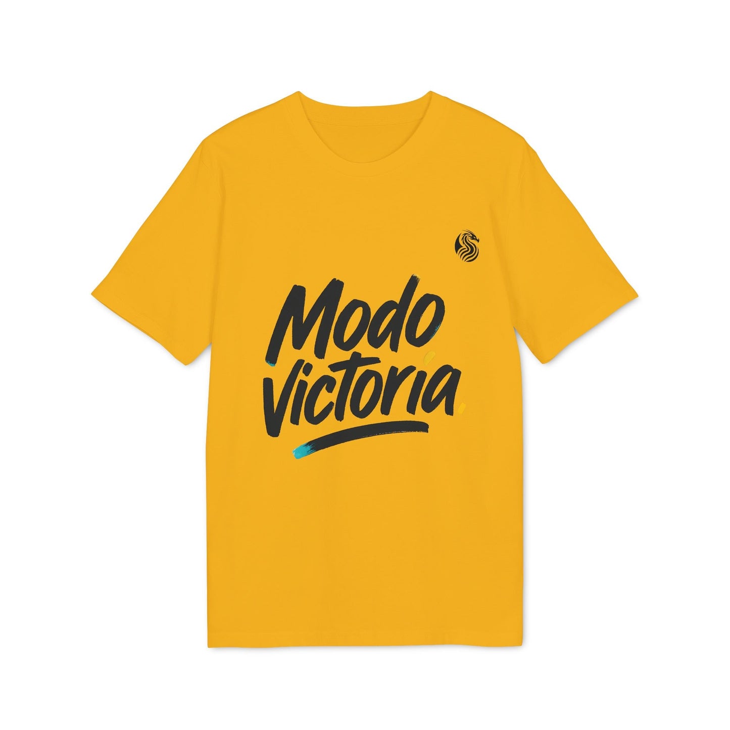 Modo Victoria Teenager Drix Premium Unisex T-Shirt amarilla con estampado “Modo Victoria” en negro, vista frontal