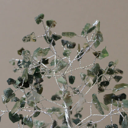 Moss Agate Gemstone Tree – 160 Stones, green moss agate chips on silver wire branches decorative gemstone tree