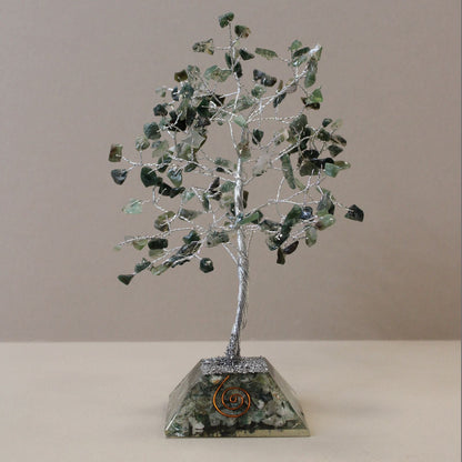Moss Agate Gemstone Tree – 160 Stones, árbol decorativo de piedras verdes con ramas de alambre y base de orgonita