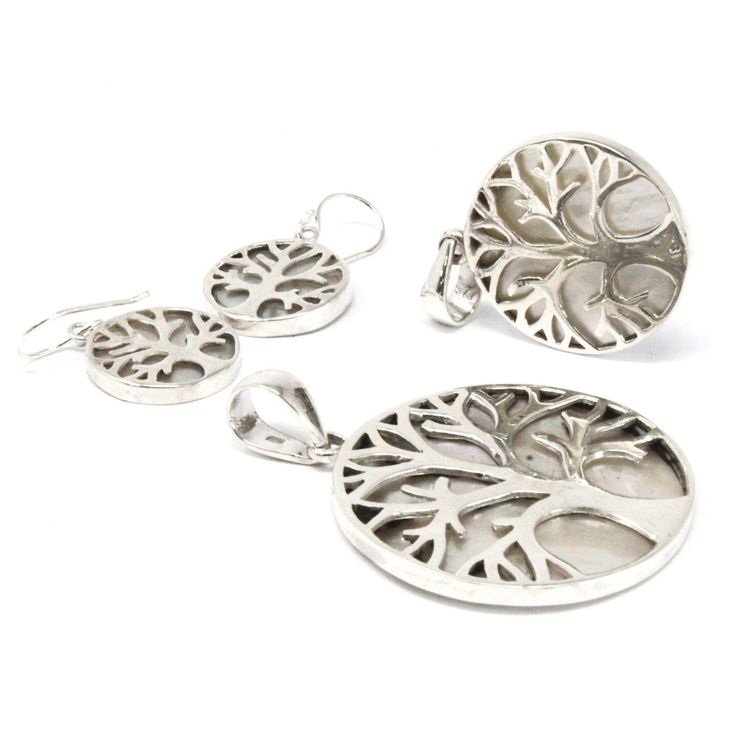 Mother of Pearl Tree of Life Pendant – 30MM, sterling silver Tree of Life pendant with mother of pearl inlay, 30mm