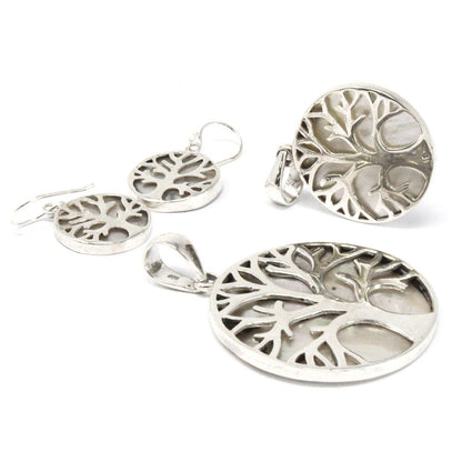 Mother of Pearl Tree of Life Pendant – 30MM, sterling silver Tree of Life pendant with mother of pearl inlay, 30mm