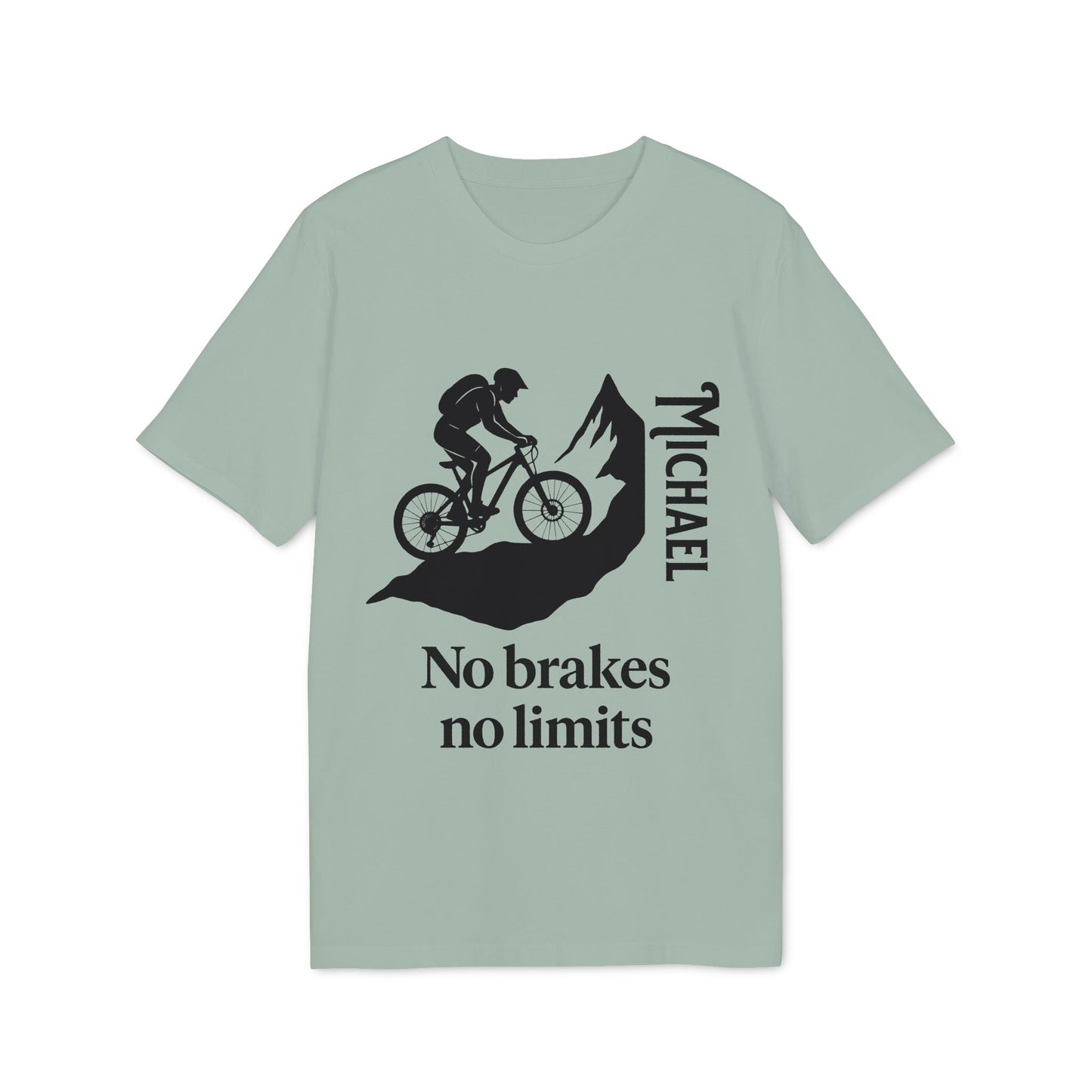 Mountain Bike Personalized No Brakes No Limit Premium Unisex T-Shirt with cyclist mountain graphic and custom name Michael, no brakes no limits print