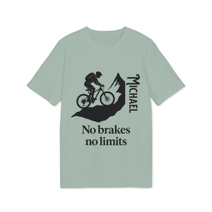 Mountain Bike Personalized No Brakes No Limit Premium Unisex T-Shirt with cyclist mountain graphic and custom name Michael, no brakes no limits print