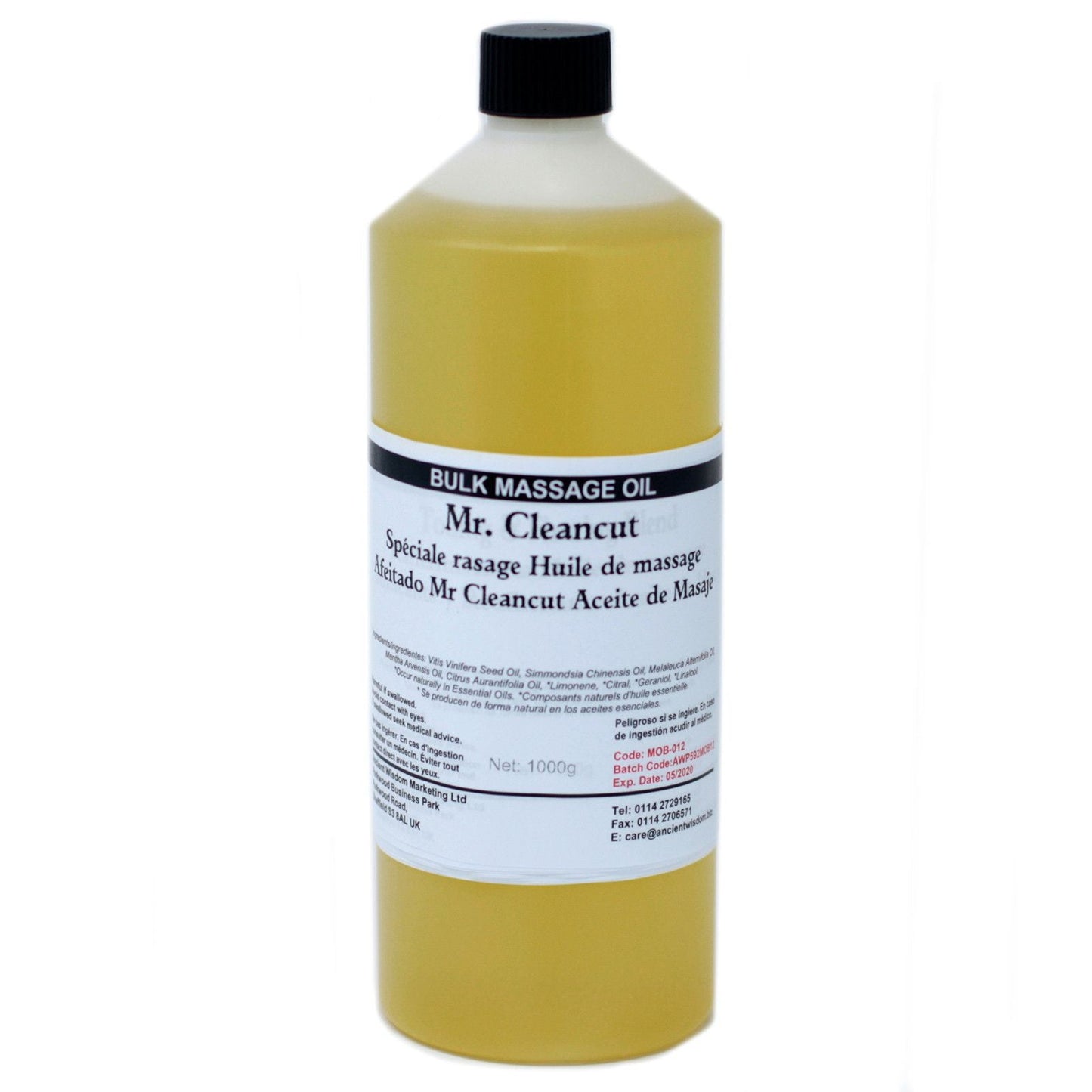 Mr Cleancut Massage Oil – 1 kg bulkflaska med massageolja med svart kork, professionell massageolja med bra glid för helkroppsanvändning