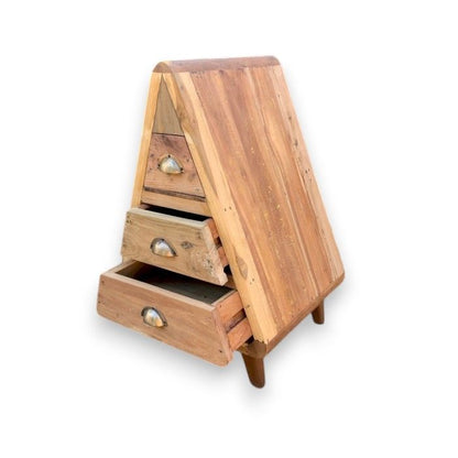 Mr Triangle Decoration Storage – 3 Drawers triangular wooden organizer with three drawers, open storage cabinet for small items