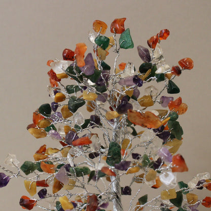 Multi Gemstone Tree – Orgonite Base & 320 Stones, árbol decorativo con 320 chipstones multicolor y ramas de alambre plateado