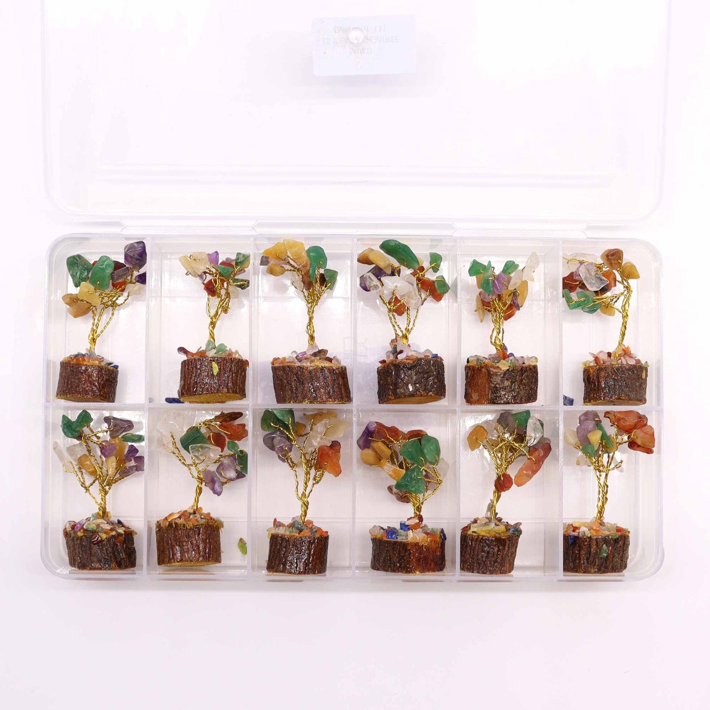 Alt Tag: Multi-Stone Mini Gemstone Tree – 15 Gemstones mini árboles de chipstones con alambre y base de madera en estuche