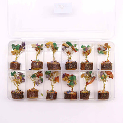 Alt Tag: Multi-Stone Mini Gemstone Tree – 15 Gemstones mini árboles de chipstones con alambre y base de madera en estuche