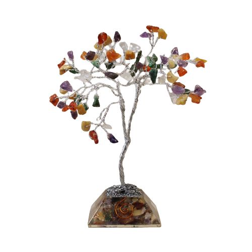 Multicolor Gemstone Tree – 80 Stone árbol decorativo con 80 chipstones multicolor, ramas de metal y base de orgonita de resina