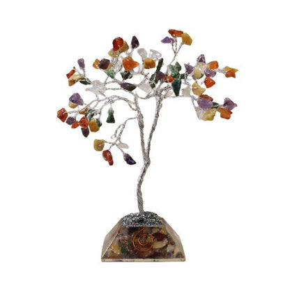 Multicolor Gemstone Tree – 80 Stone árbol decorativo con 80 chipstones multicolor, ramas de metal y base de orgonita de resina