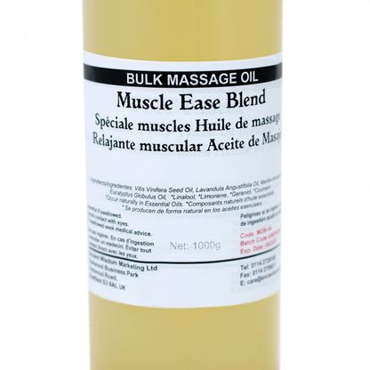 Muscle Comfort Massage Oil – 1 KG bulk massage oil bottle 1000g, Muscle Ease Blend label close-up