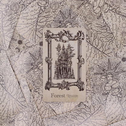 Alt Tag: Mystical Oracle Cards – 12x7.5 CM Witchcraft Deck Forest Mystery card with ornate frame and forest illustration