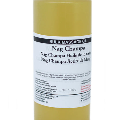Nag Champa Massageöl – 1-kg-Großgebinde Massageölflasche, 1000 g, mit Nag-Champa-Duft und Vitis-Vinifera-Samenöl