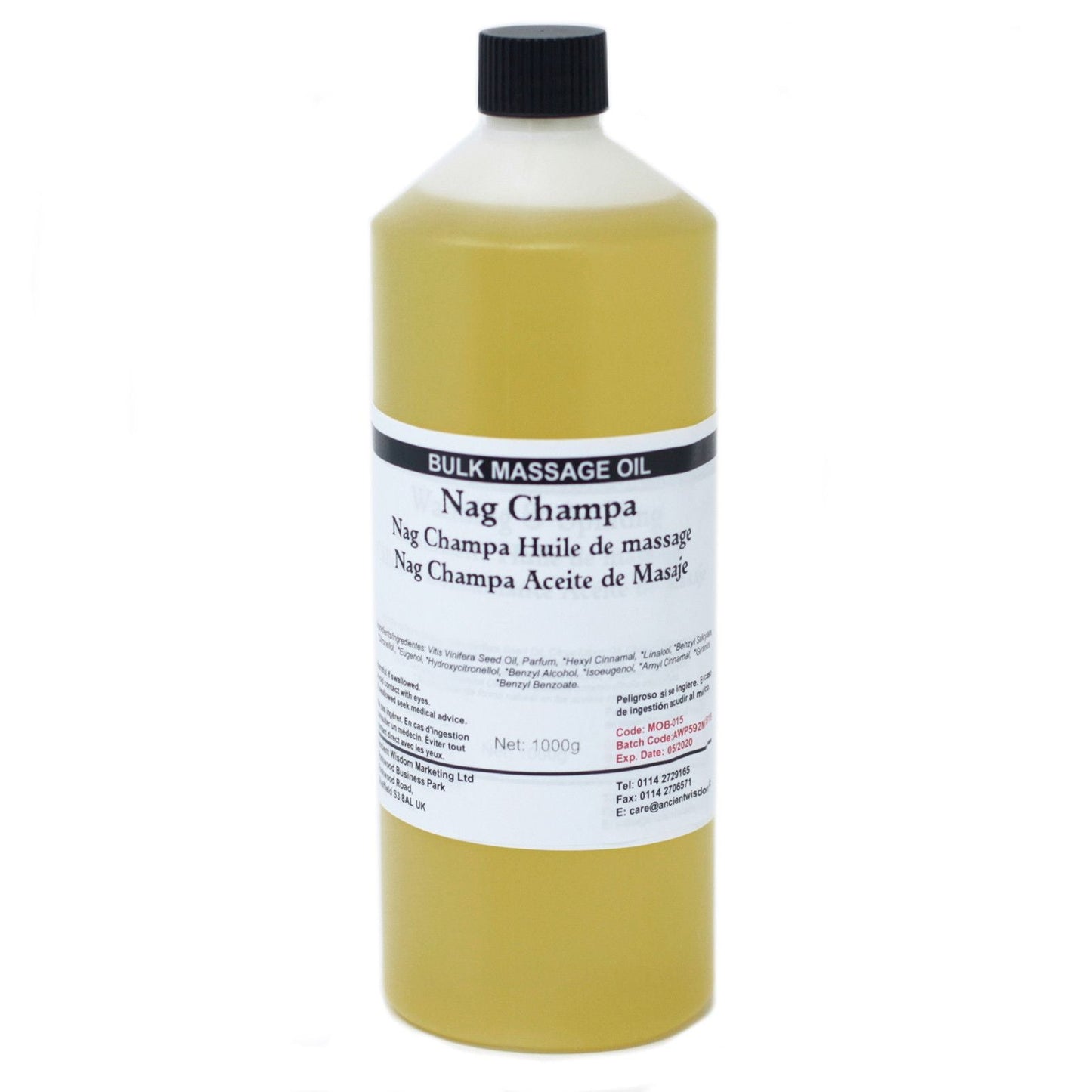 Alt-Tag: Nag Champa Massageöl – 1-kg-Großgebinde Massageölflasche, Vitis-Vinifera-Kernöl mit Nag-Champa-Duft, 1000 g