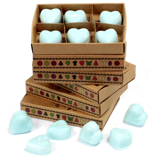 Soy & Palm Wax Melts Gift Set – Nagchampa, heart-shaped blue wax melts in stacked gift boxes