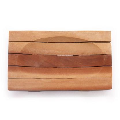 Alt Tag: Naseberry Wood Soap Dish – Grid Drainer 13x6 CM, wooden grid soap dish top view on white background