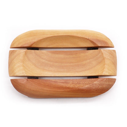 Alt Tag: Naseberry Wood Soap Dish – Oval in Rectangle, oval wooden soap dish with slotted design for bathroom countertop
