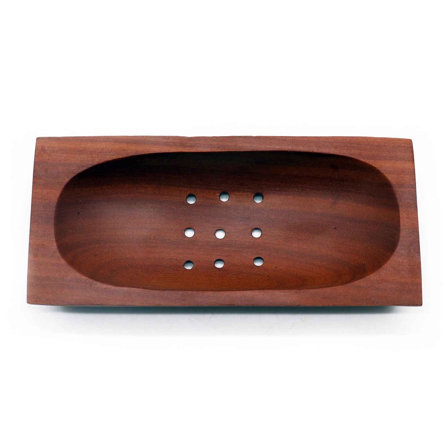 Alt Tag: Naseberry Wood Soap Dish – Rectangular 14.3x7.8 CM handcrafted mahogany soap dish with drainage holes, rectangular wooden tray
