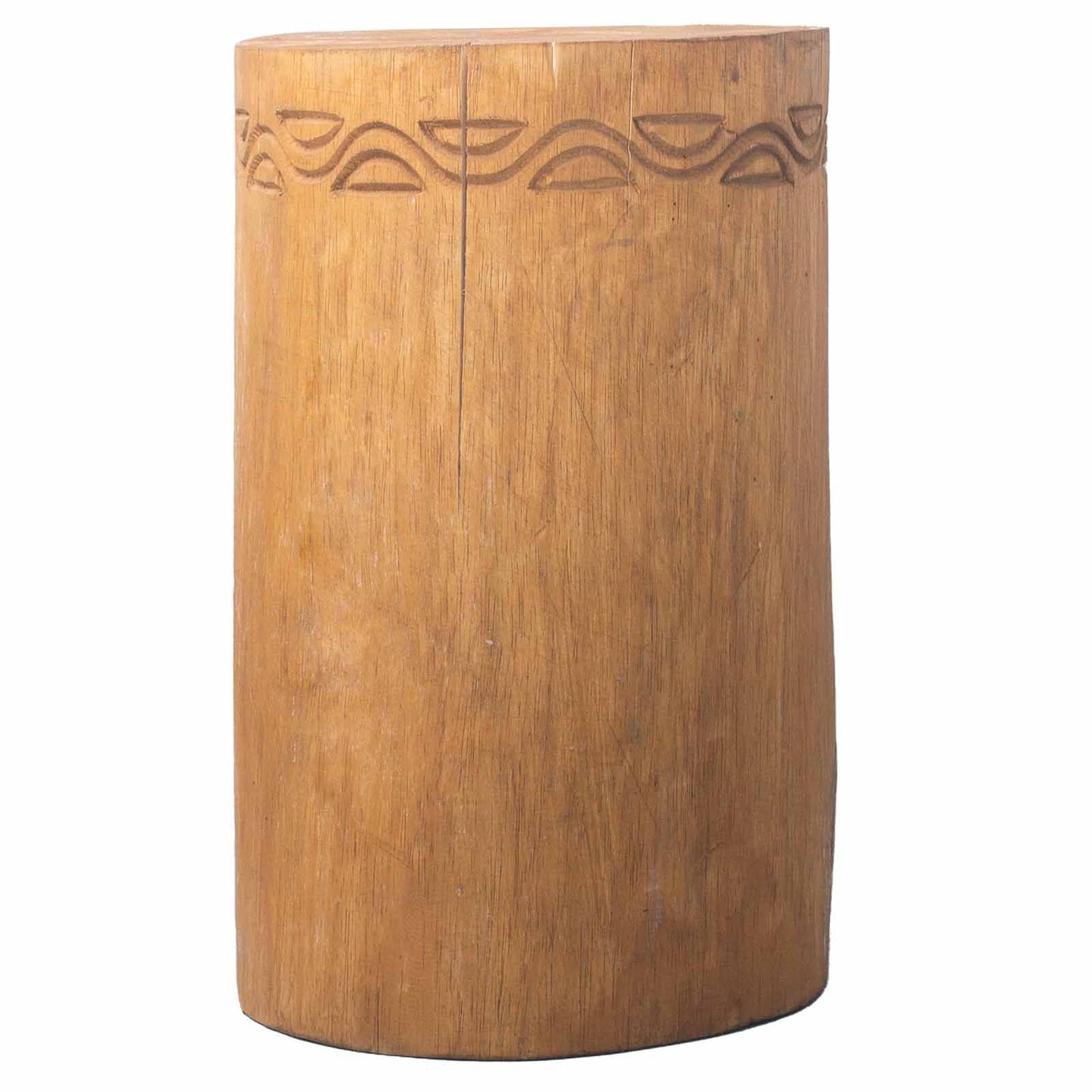 Natural Albasia Wood Tribal Table & Stool – 30x30x40 CM, cylindrical carved albasia wood stool with natural finish