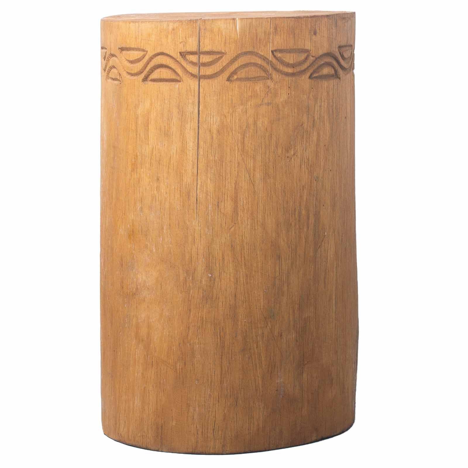 Natural Albasia Wood Tribal Table & Stool – 30x30x40 CM, cylindrical carved albasia wood stool with natural finish