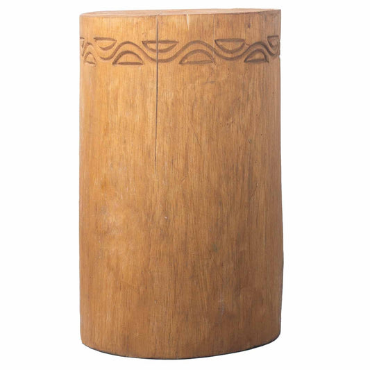Natural Albasia Wood Tribal Table & Stool – 30x30x40 CM, cylindrical carved albasia wood stool with natural finish