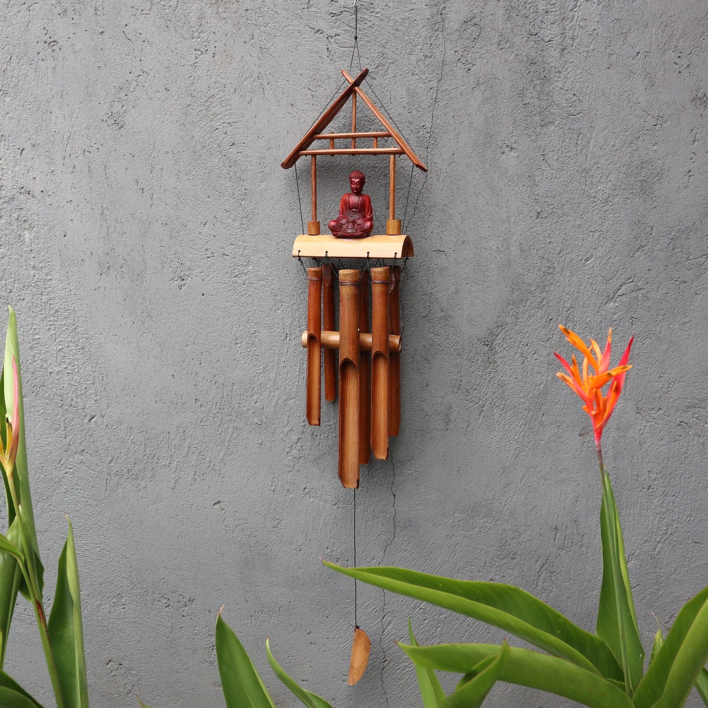 Natural Bamboo Buddha Wind Chime – 105 CM colgante de bambú con figura de Buda, decoración para jardín o patio
