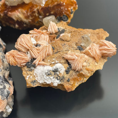 Natural Barite & Sericite Specimens – 60-Piece Collection mineral specimen with peach sericite rosettes and barite crystals