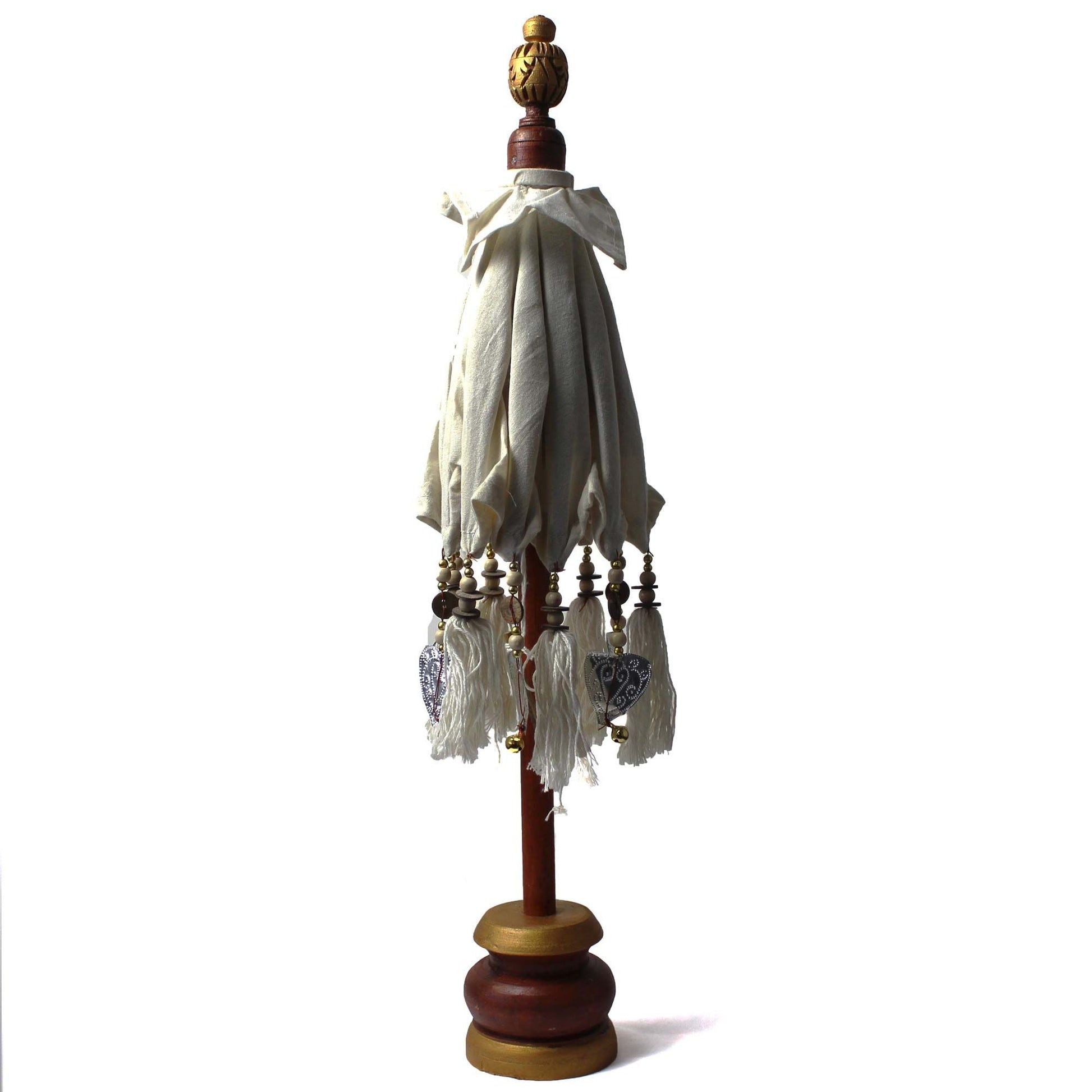 Natural Canvas Bali Parasol – 40 CM parasol decorativo plegado de lona natural y madera Dorran, con borlas colgantes, 68x45 cm