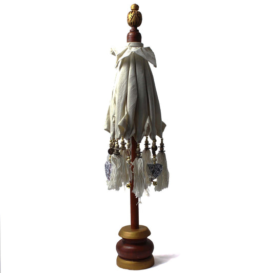 Natural Canvas Bali Parasol – 40 CM parasol decorativo plegado de lona natural y madera Dorran, con borlas colgantes, 68x45 cm