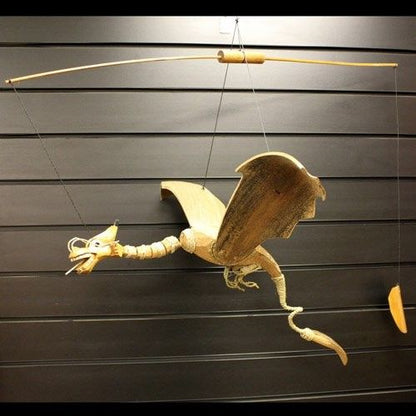 Natural Coconut Dragon Mobile – 46 CM handcrafted coconut dragon hanging mobile with wings and tail, natural decor for room