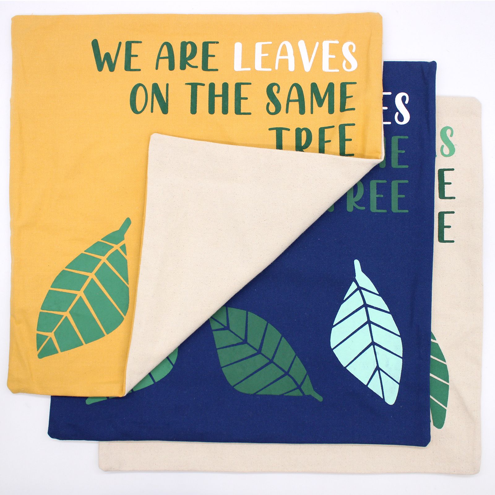 Natural Cotton Cushion Cover – We Are Leaves, 45x45 CM, fundas de cojín 100% algodón con diseño de hojas y texto, varios colores