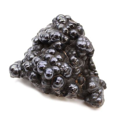 Natural Hematite Mineral Specimens – Approx 20 Pieces, metallic black botryoidal hematite cluster specimen on white background