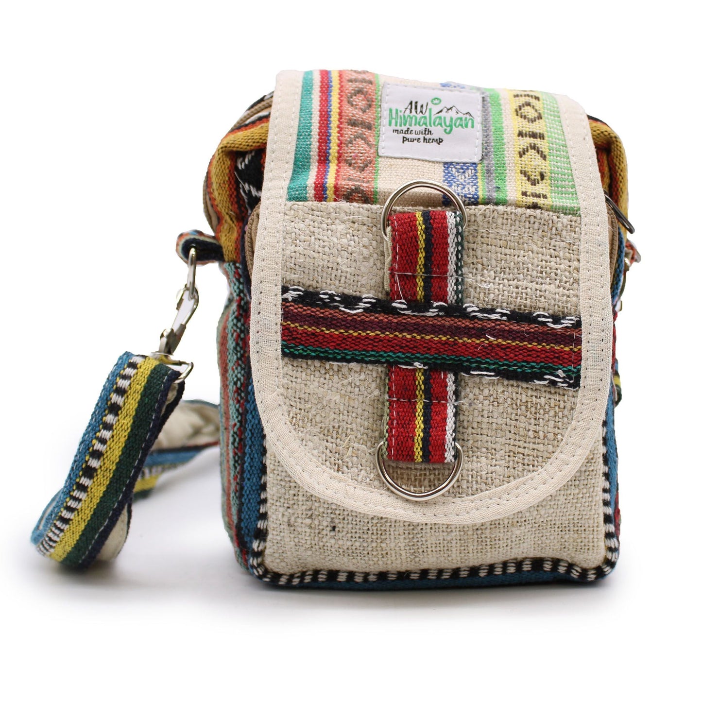 Natural Hemp Crossbody Travel Bag – 15x18x5 CM, crossbody-väska i naturlig hampa med stängning och rem, flerfärgad design