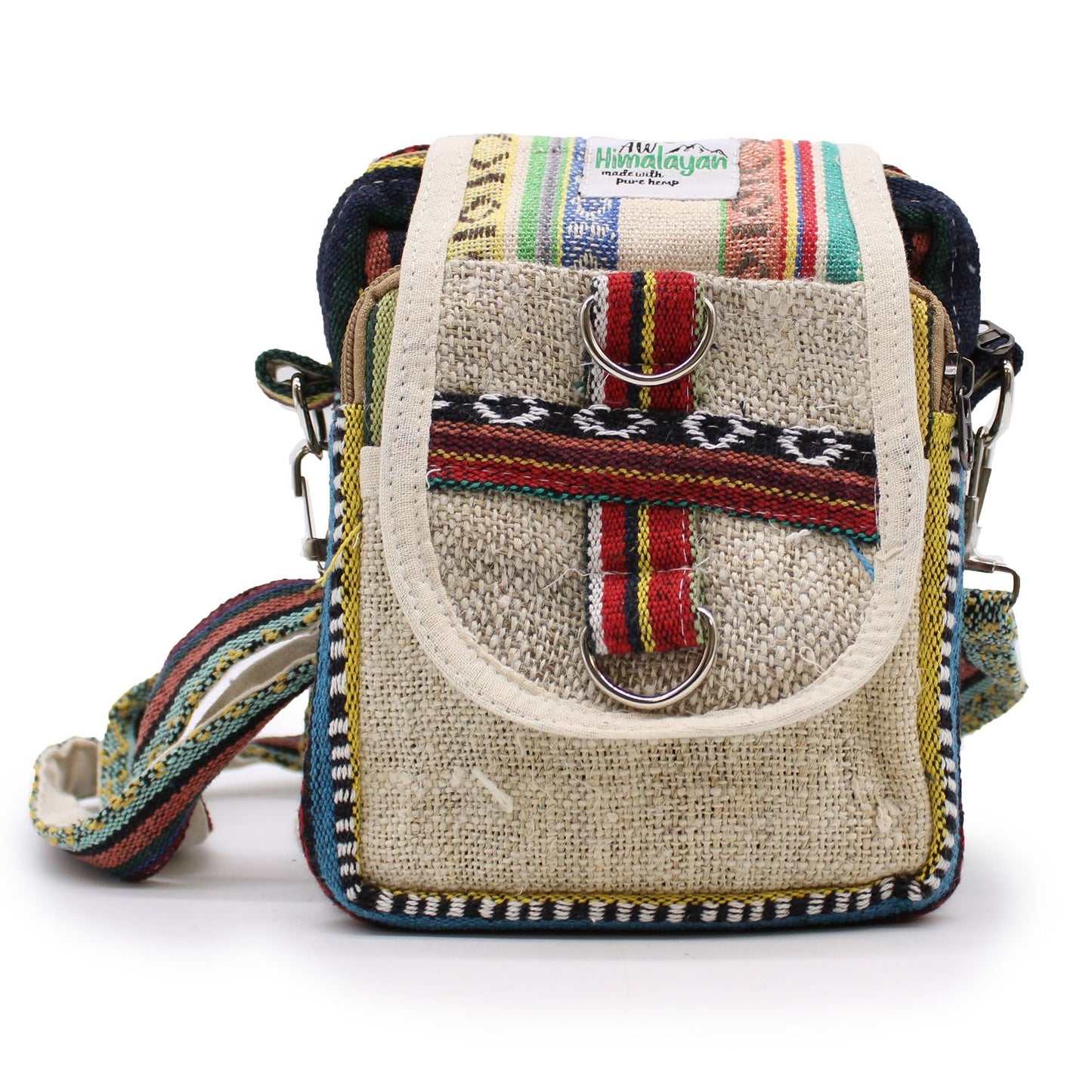 Naturlig crossbody-reseväska i hampa – 15x18x5 CM, handgjord crossbody-reseväska i hampa och bomull med justerbar axelrem, frontklaff