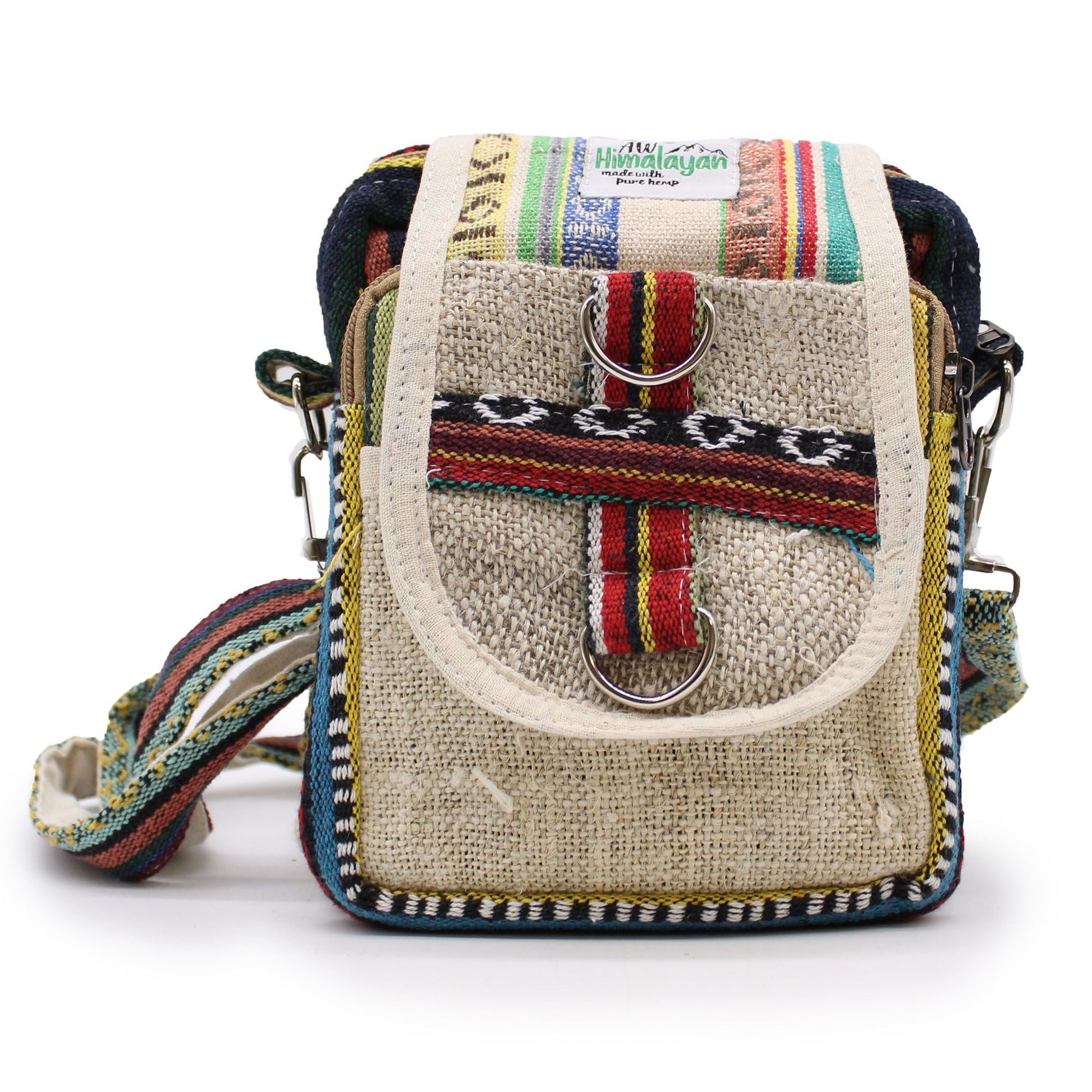 Naturlig crossbody-reseväska i hampa – 15x18x5 CM, handgjord crossbody-reseväska i hampa och bomull med justerbar axelrem, frontklaff