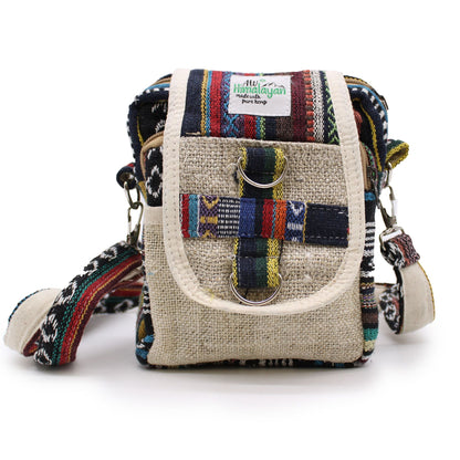 Naturlig crossbody-reseväska i hampa – 15x18x5 CM, crossbody-reseväska i hampa och bomull med justerbar rem och framstängning, beige