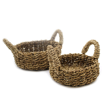 Natural Seagrass Square Baskets – Set of 2, woven seagrass storage baskets with handles, handcrafted in Indonesia, 30x30x25 cm