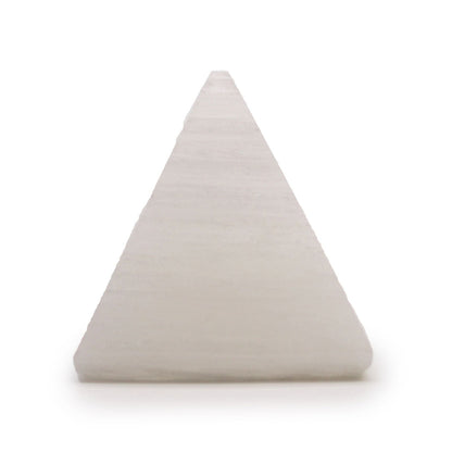 Alt-Tag: Natürliche Selenit-Pyramide – 5 CM handgefertigte Pyramide aus natürlichem Selenitkristall, weiße Steindeko für Regale, Schreibtisch oder Altar