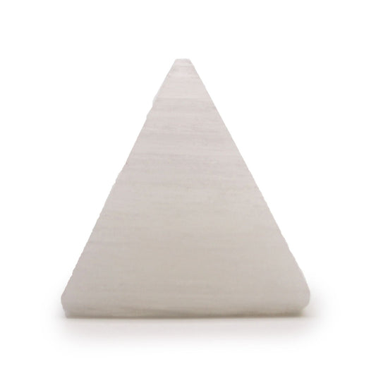 Alt-Tag: Natürliche Selenit-Pyramide – 5 CM handgefertigte Pyramide aus natürlichem Selenitkristall, weiße Steindeko für Regale, Schreibtisch oder Altar