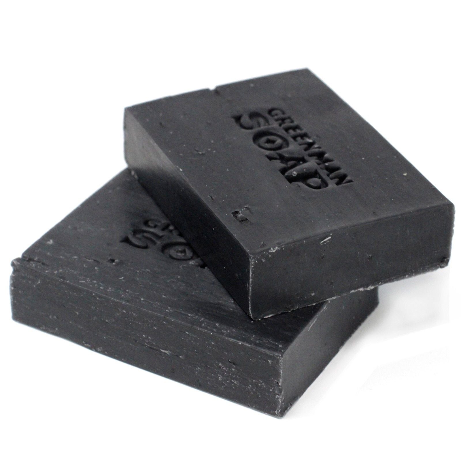Alt Tag: Natural Spicy Scent Greenman Soap – 100G black handcrafted soap bar with Greenman logo, clove sage scent, activated charcoal