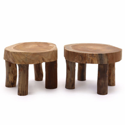 Alt Tag: Natural Teak Display Set – 27x15 CM, set de 2 bases redondas de madera de teca natural con patas, para exhibición decorativa