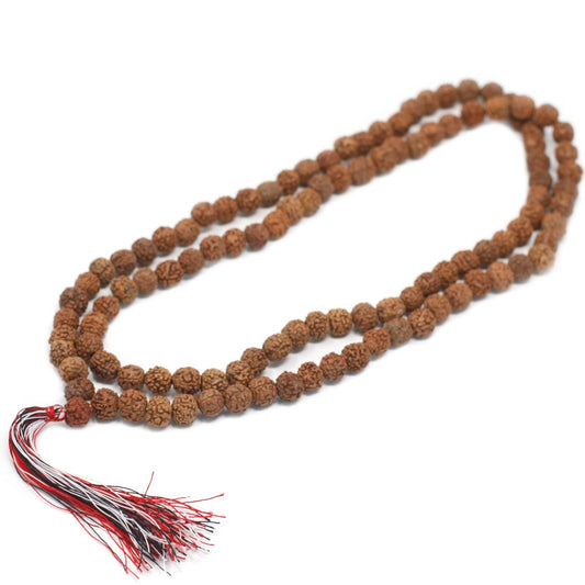 Natural Wood Beads Rudraksha Mala – 7x2 CM, collar de cuentas de madera natural con borla roja y negra para meditación
