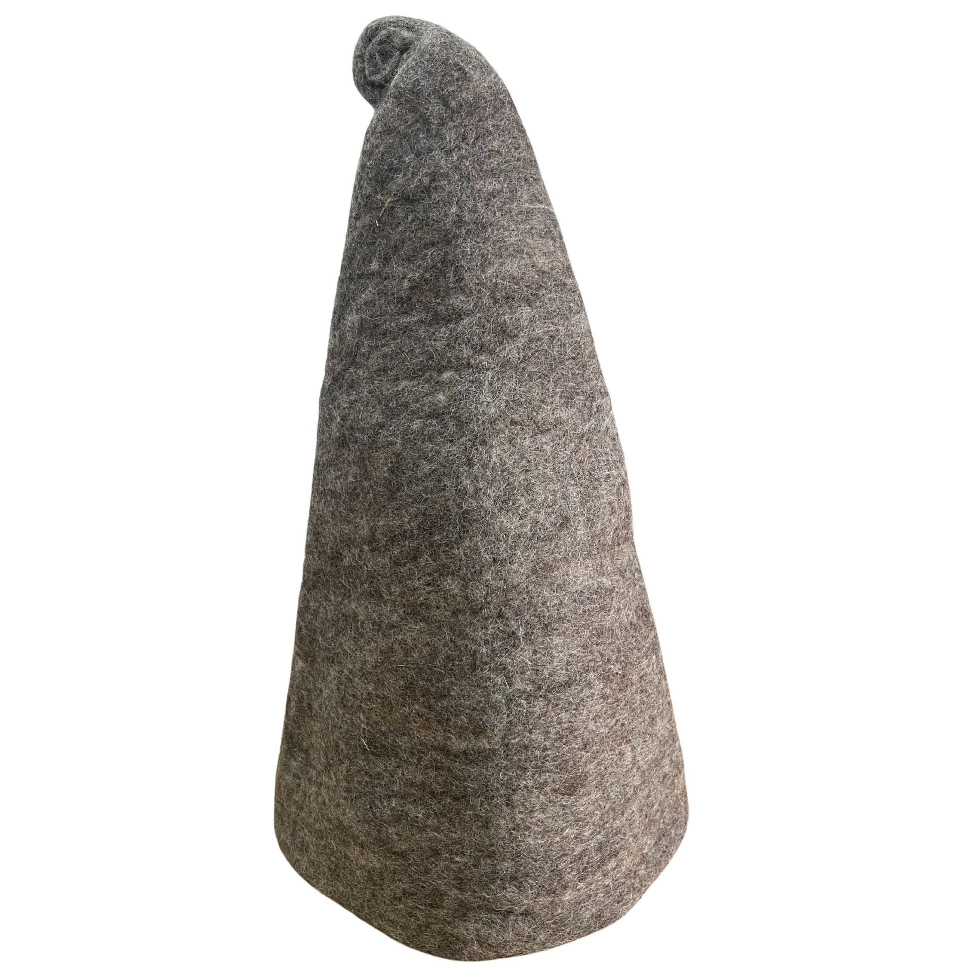 Alt Tag: Natural Wool Sauna Hat – 40x29 CM gray felt wool sauna hat, handcrafted in Nepal, tall cone design