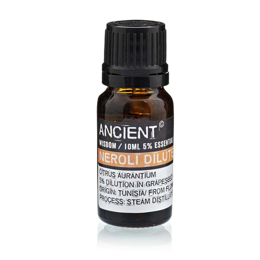 Alt Tag: Neroli Dilute Essential Oil – 10ML amber glass bottle with black cap, neroli diluted in grapeseed oil, 10ml label