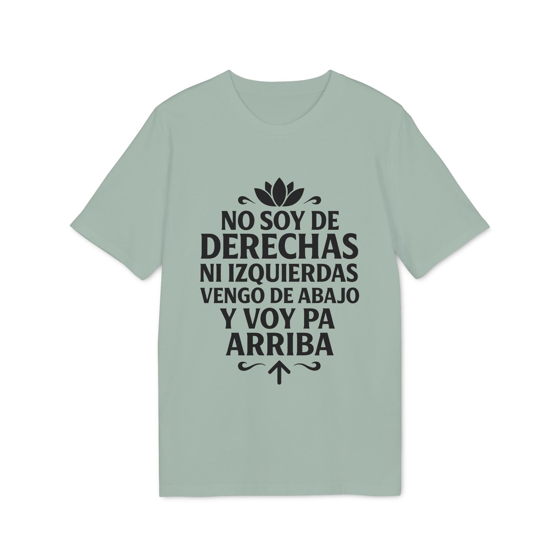 Alt Tag: No Soy Derechas Ni Izquierdas Organica Sustainable Unisex Tee camiseta unisex orgánica sostenible con texto “No soy de derechas ni izquierdas”