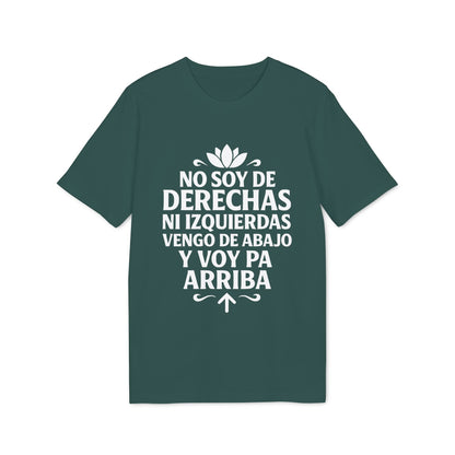 Alt Tag: No Soy Derechas Ni Izquierdas Organica Sustainable Unisex Tee camiseta unisex orgánica sostenible verde con texto “No soy de derechas ni izquierdas”